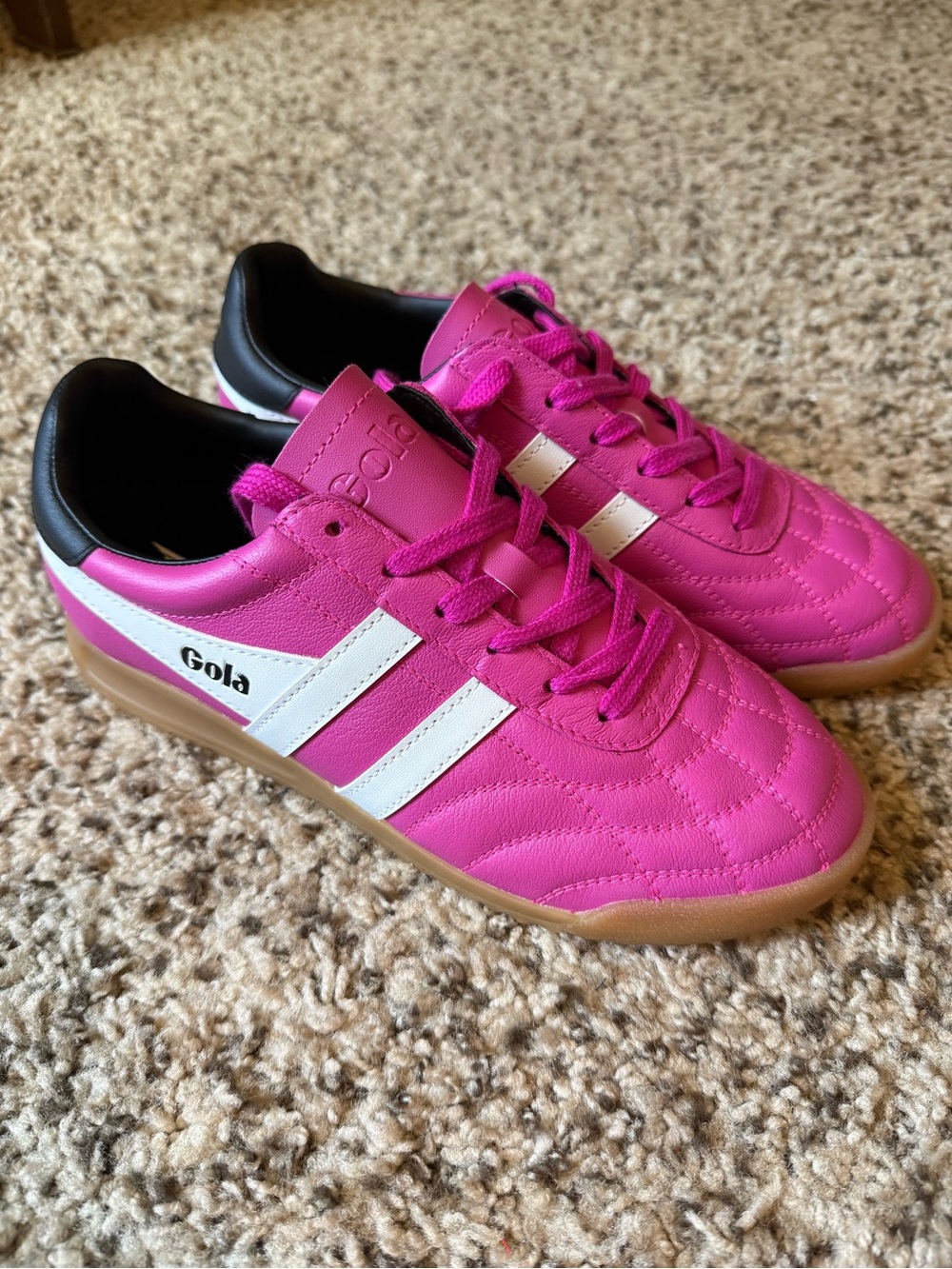 Gola Hot Pink Trainers with White Stripes and Black Collar
